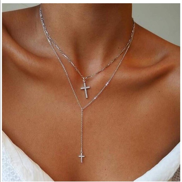 Jewelry - Y Lariat Layered Cross Necklace
